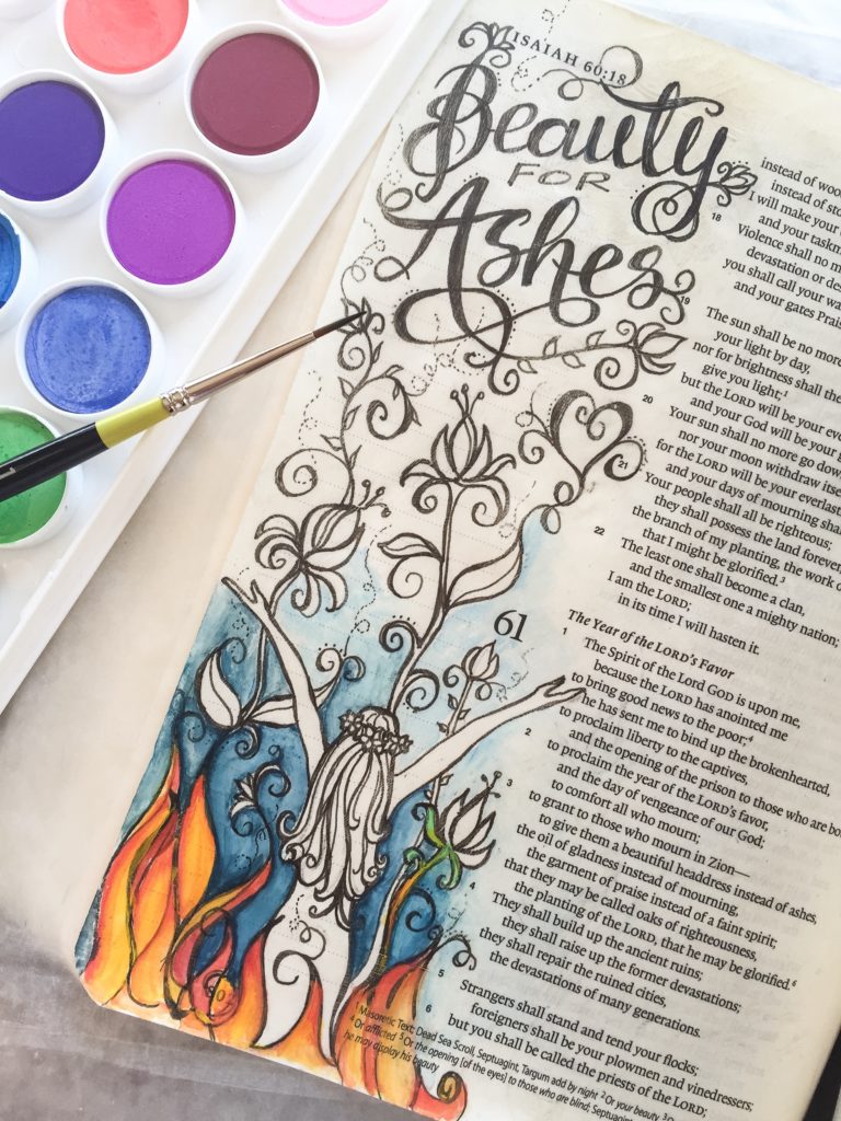 Beatuty for Ashes Bible Journaling Watercolor by Anita C Haines